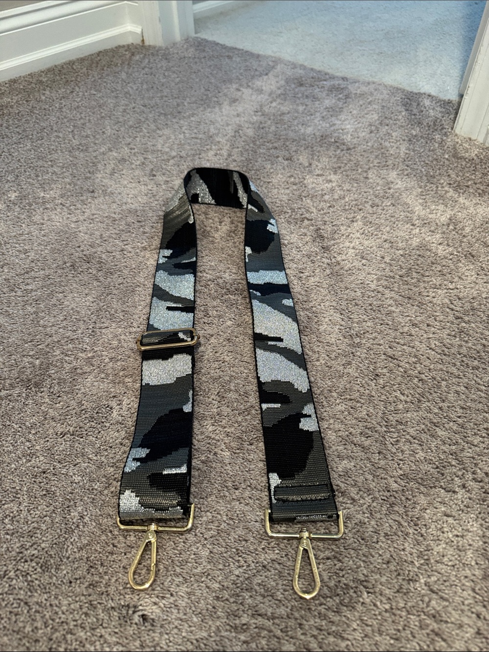 Adjustable Camouflage Bag Strap with Gold Hardware